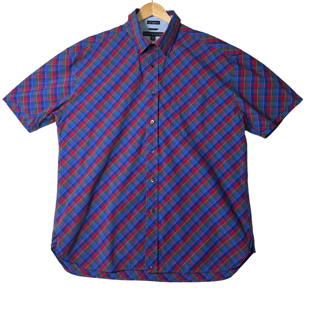 Vtg Tommy Hilfiger Mens Size‎ XL Y2K Plaid Button Down Shirt Preppy